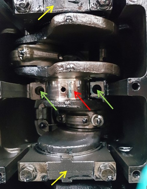 Failed main bearing cap of a truck engine